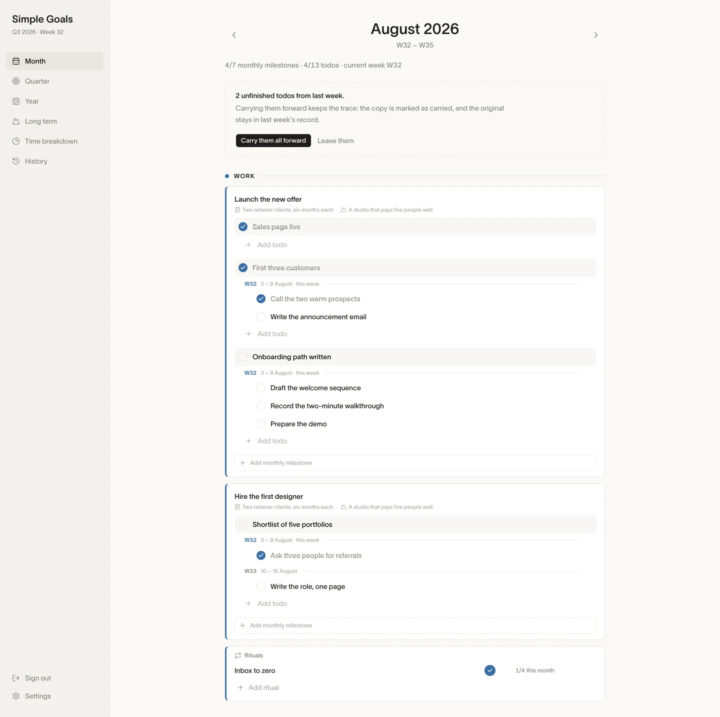 The Month is the page. The rest is settings.